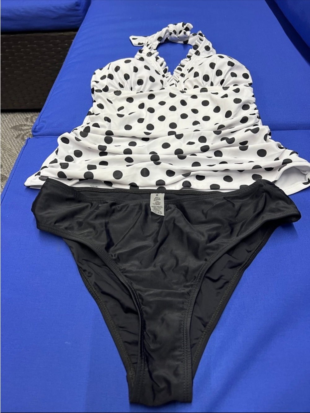 Black Polka Dot Tankini Top with Black Bikini Bottom